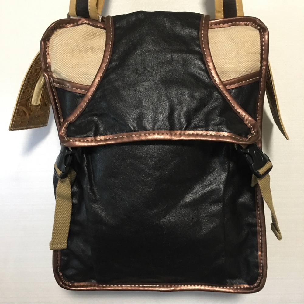 CB Messenger Bag 2 tone QUALITY LIKE NEW embossed black tan canvas